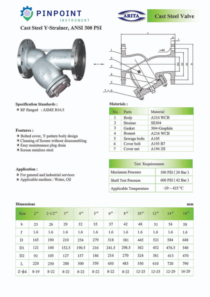 Y-Strainer ANSI300 Cast Steel Arita ตะแกรงกรองเศษในท่อ เหล็กหล่อมาตรฐาน ANSI Class 300