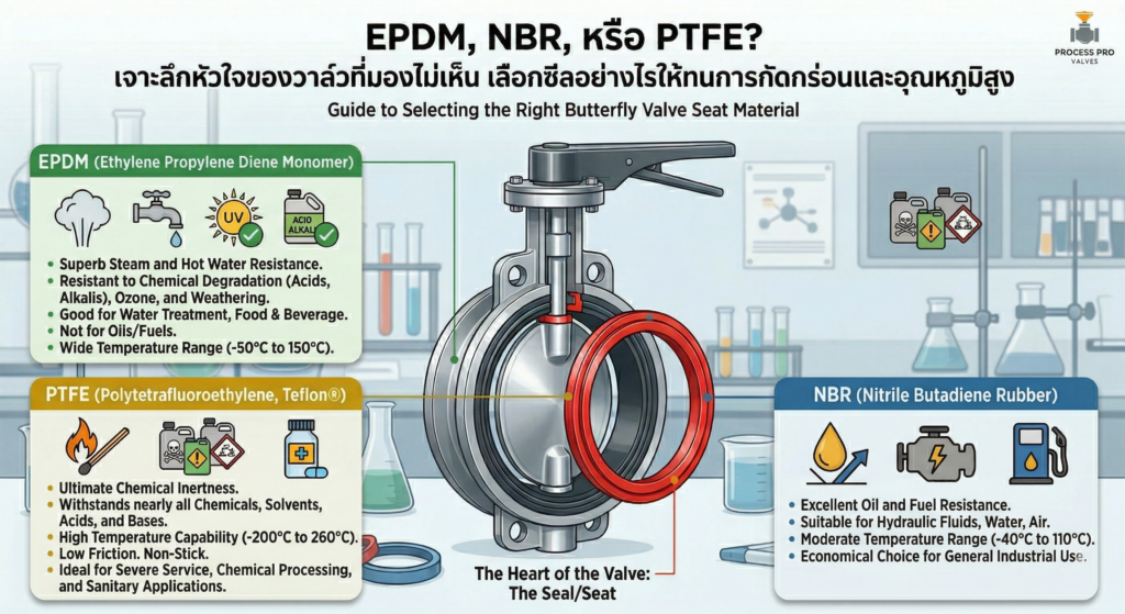 EPDM NBR หรือ PTFE? เลือกซีลอย่างไรให้ทนการกัดกร่อนและอุณหภูมิสูง