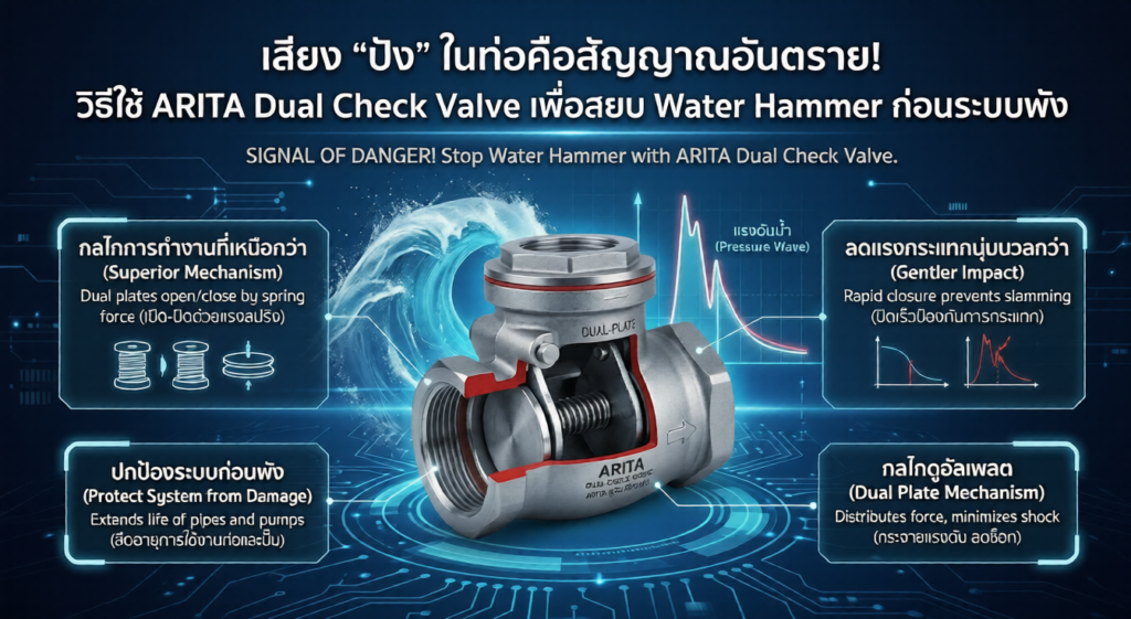 เสียง “ปัง” ในท่อคือสัญญาณอันตราย! วิธีใช้ ARITA Dual Check Valve เพื่อสยบ Water Hammer ก่อนระบบพัง