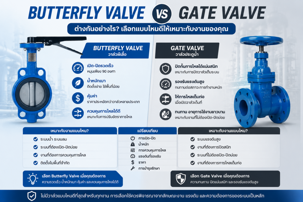 Butterfly Valve กับ Gate Valve ต่างกันอย่างไร?